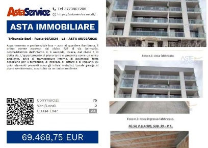 Foto Appartamento in Via Germania 3 BARI, Bari Japigia di 75 m² all'asta